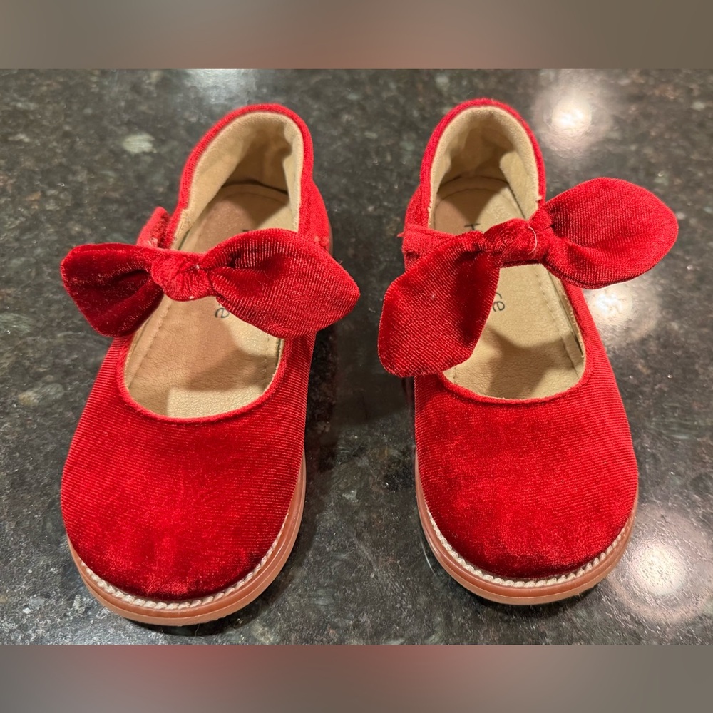Red Velvet Kids Shoes with Bow